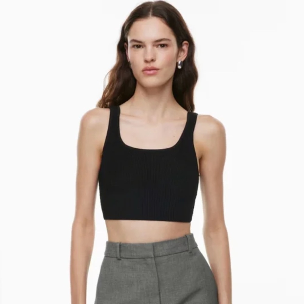NWOT Aritzia Babaton Ribbed Sculpt Knit Square Neck Crop Tank Top Black XS